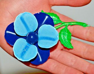 Vintage 3d Dark And Light Blue Enamel Flower Brooch Pin Floral