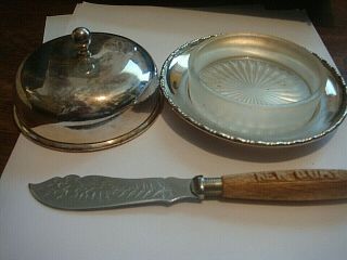 Vintage Silver Plate Butter /preserve Dish By Top Maker Cj&co And Spreader