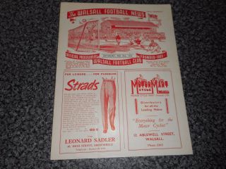 Walsall V Brentford 1954/5 Division 3 (south) February 19th Vintage