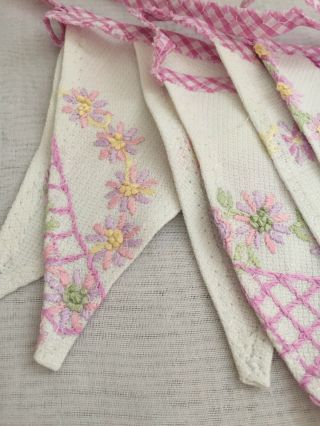 Vintage Bunting Pink Embroidered Floral Unique Handmade Shabby Chic 2m 3