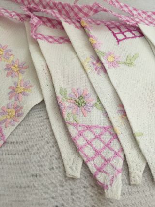 Vintage Bunting Pink Embroidered Floral Unique Handmade Shabby Chic 2m 4