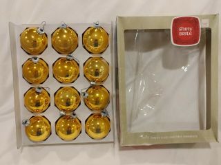 12 Vtg Shiny Brite Christmas Ornaments 2.  5 Inch Glass Gold Balls Box