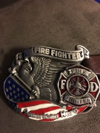 Vintage Fire Fighter Great American Hero Belt And Buckle Size 34