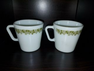 Vintage Pyrex Green Crazy Daisy Spring Blossom Milk Glass Coffee Mug 1410