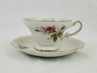 Vintage Royal Sealy China Teacup & Saucer With Pink Roses Gold Trim Japan