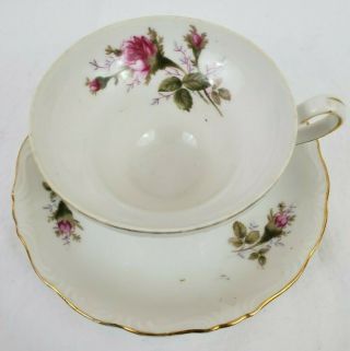 VINTAGE Royal Sealy China Teacup & Saucer With Pink Roses Gold Trim Japan 2