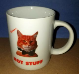 Vintage Morris The Cat Hot Stuff 9 Lives Orange Tabby White Mug Cup 3.  75 X 3