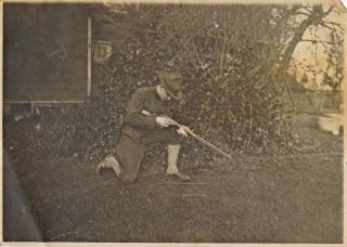 Vintage Photo: World War One Wwi Soldier Loading Rifle,  Target Practice
