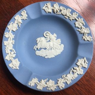 Vintage Wedgwood Jasperware Blue White Horses Pin Dish Ashtray Trinket Tray Bowl
