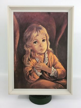 Vintage Big Eyed Child In Orange Dress Framed Art Print Retro 1960 