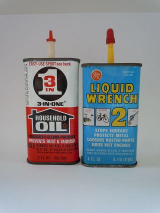 Vintage 3 - In - 1 Household Oil Can 3 Ounce Can Full & Liquid Wrench Can 1/4 Full