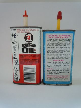 VINTAGE 3 - IN - 1 HOUSEHOLD OIL CAN 3 OUNCE CAN FULL & LIQUID WRENCH CAN 1/4 FULL 2
