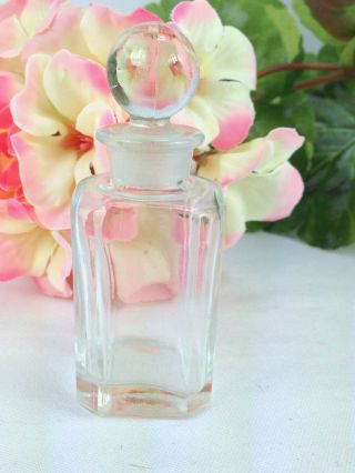 Vintage 8 Sided Clear Glass Perfume Apothecary Bottle W/ Round Ball Stopper 3 "