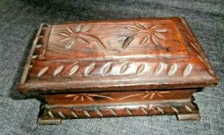 Vintage Rustic Black Forest Type Hand Carved Dark Wood Box 8 " X 4 " (20 X 10 Cm)