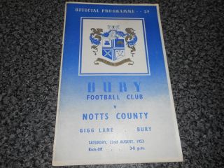 Bury V Notts County 1953/4 August 22nd Vintage Post