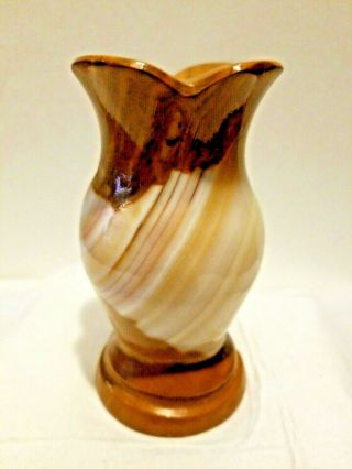 Vintage Marble Alabaster Stone Bud Vase Mid Century Cream Brown Tan