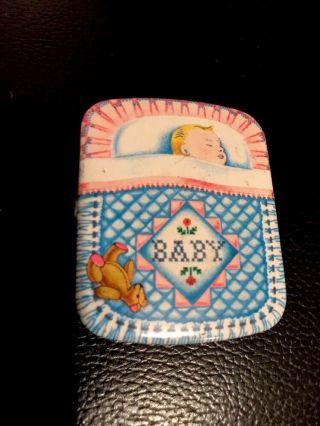 Vintage 2 3/8 " X 1 7/8 " Dodo Designs Tin Baby Box Empty Left Hand Open 1960’s