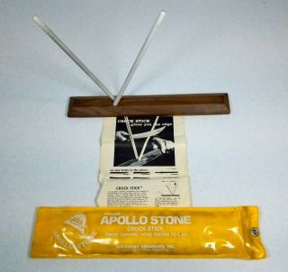 Vtg Apollo Stone Crock Stick 2 Rod Knife Sharpener Package/instructions