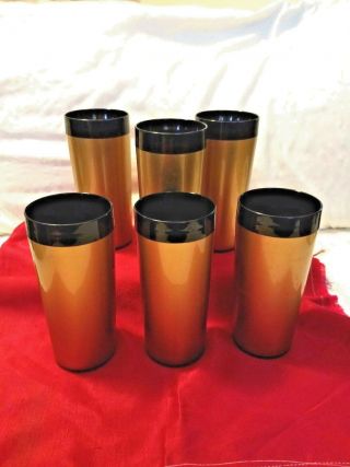 Set Of 6 Vintage Nfc Black & Gold Thermo Tumbler Glasses - Usa