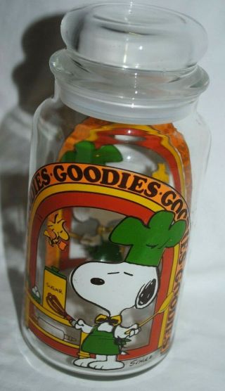 Snoopy,  Woodstock,  Peanuts,  Vintage " Goodies " Jar Canister,  With Lid,  8.  5 " Tall