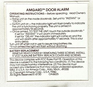 VINTAGE AMWAY E - 8730 AMGARD DOOR ALARM BURGLAR HOME INVASION 4