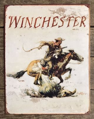 Winchester Horse - Rider Vintage Tin Metal Sign