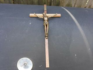 Vintage Wooden Inri Crucifix With Metal Jesus Figure 10 " X 5 "