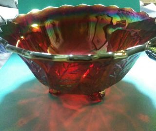 Vintage Imperial Carnival Glass Red Cabbage Lettuce Leaf Bowl 8.  5 " X 4 "