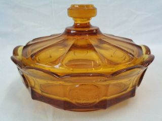 Fostoria Candy Dish Amber Coin Glass Covered Candy Liberty Bell Eagle Vintage