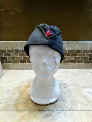 Hat Vintage Red Army Military Eastern European Od Side Garrison Cap (58,  L 1986)