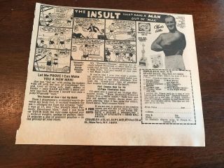 1975 Vintage 5.  5x6.  5 Comic Print Ad For Charles Atlas The Insult That Made A Man