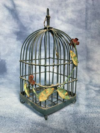 Vintage 5.  5 " Miniature Metal Wire Bird Cage,  Leaves Flowers