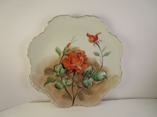 Vintage Hand Painted Lefton China Japan Decorative Plate Orange Red Rose
