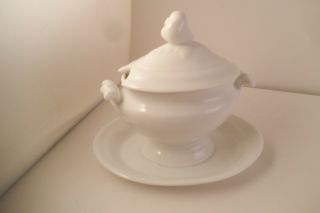 Vintage Unmarked Small Gravy Sauce Condiment Bowl Boat & Underplate White