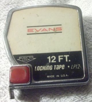 Vintage Evans Usa 12 Foot Tape Measure Measuring Rule,  Tool,  Lp12,  Locking