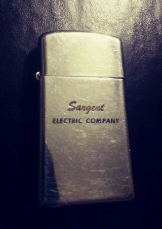 Vintage 1966 Zippo Slim Lighter Advertiseing Sergent Electric Company