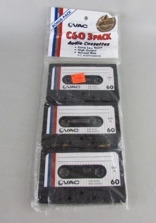 Nos Vintage Vac 3 Pack C - 60 Blank Cassette Tapes