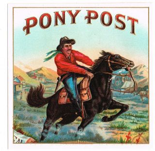Cigar Box Label Vintage Chromolithography Cowboy Pony Post C1920 Express Mail