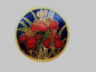 Vintage Gold Sapphire Pink Cloisonne Enamel Orchid Lily Flower Brooch Pin