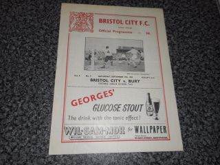 Bristol City V Bury 1955/6 September 17th Vintage Football Programme