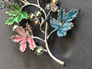 Vintage Painted Brooch - Colourful Maple Leaves & Aurora Borealis Style Stones 4