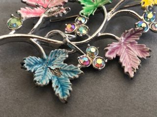 Vintage Painted Brooch - Colourful Maple Leaves & Aurora Borealis Style Stones 5