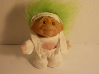 Vintage 1986 Dam Norfin Troll Doll 5 " Bear Bunny Costume Green Hair