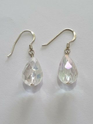 Fine Vintage White Crystal Drop Earring Marked 925 Solid Silver