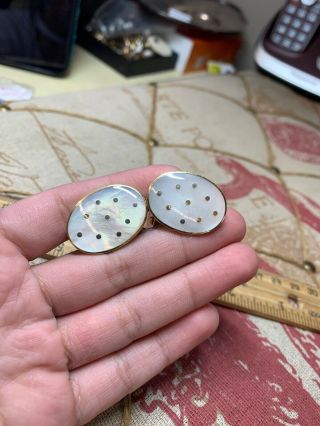 Vintage Costume Gold Tone Mother Of Pearl Modernist Oval Shaped Cufflinks