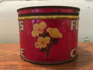Vintage Folger ' s Coffee One 1 Pound Tin Metal Can Empty with Lid 5