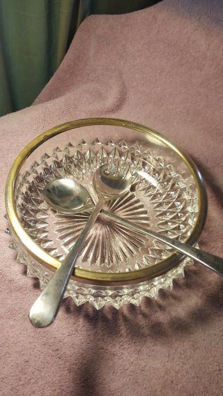 Vtg.  Eales 1779 Silver Plate Spoon & Fork Clear Crystal Salad Bowl England/italy