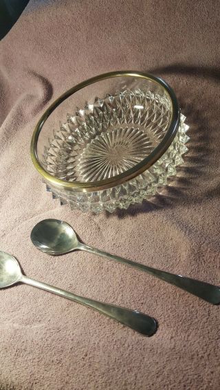 VTG.  EALES 1779 SILVER PLATE SPOON & FORK CLEAR CRYSTAL SALAD BOWL ENGLAND/ITALY 2
