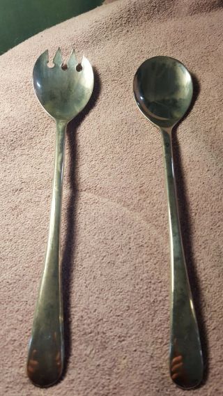 VTG.  EALES 1779 SILVER PLATE SPOON & FORK CLEAR CRYSTAL SALAD BOWL ENGLAND/ITALY 3