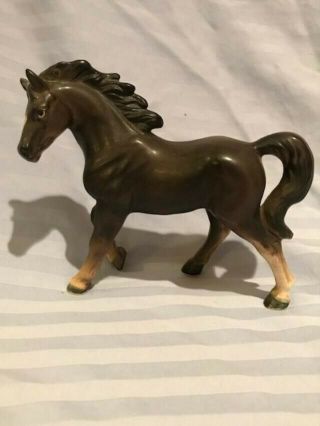 Vintage Porcelain Black & Brown Horse Figurine 4.  5 " H X 5.  5 " L Japan